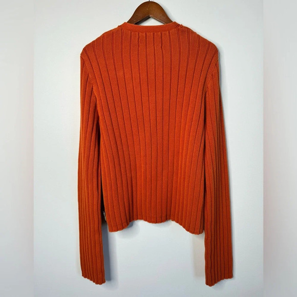 Abercrombie & Fitch Men’s Y2K Orange Ribbed Cotton V-neck Moose Logo Sweater - Picture 9 of 11